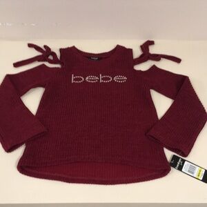 Bebe Kids Maroon Cold Shoulder Sweater